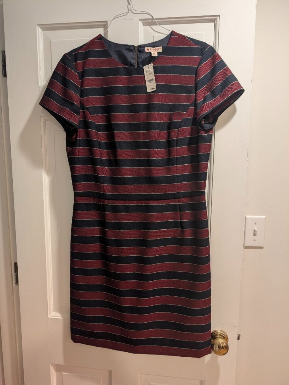 Brooks Brothers Striped Wool Sheath Dress Women 14 NWT‎ Career Preppy Red Blue